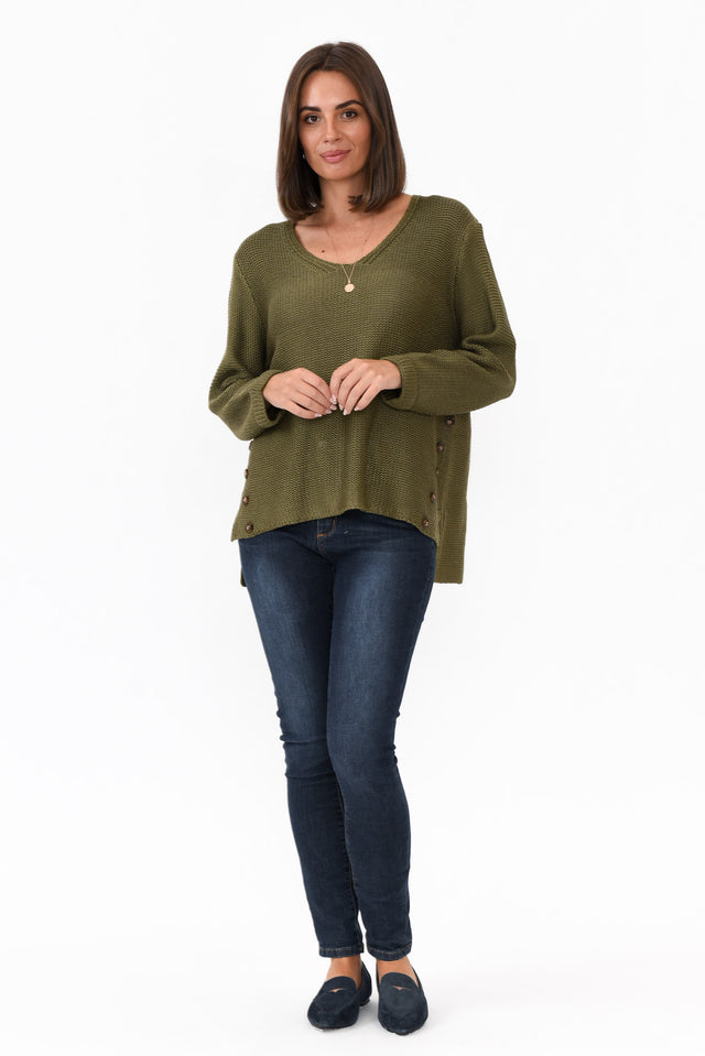 Stanley Olive Knit Button Jumper