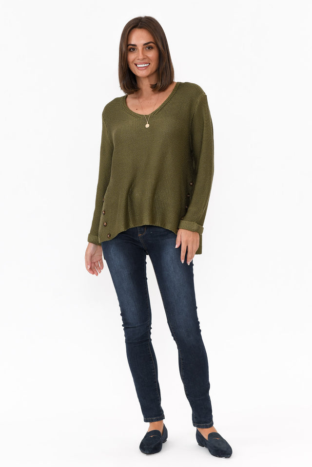Stanley Olive Knit Button Jumper