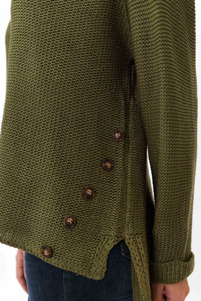 Stanley Olive Knit Button Jumper