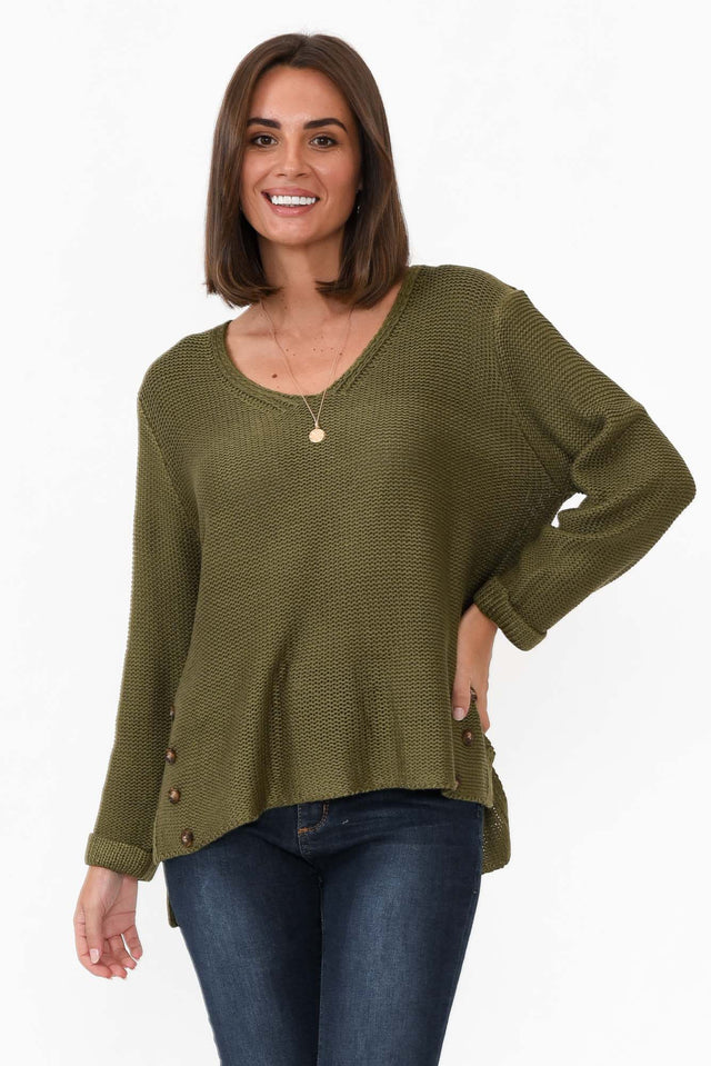 Stanley Olive Knit Button Jumper