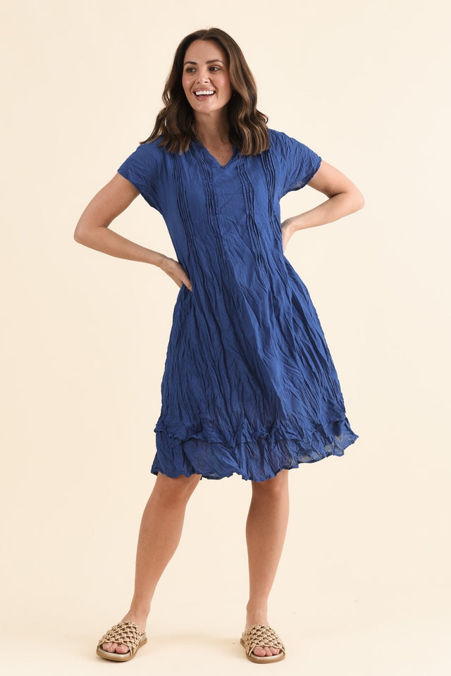 Stassi Indigo Crinkle Cotton Dress,Full Body,Brunette model,alt text|model:MJ image 2
