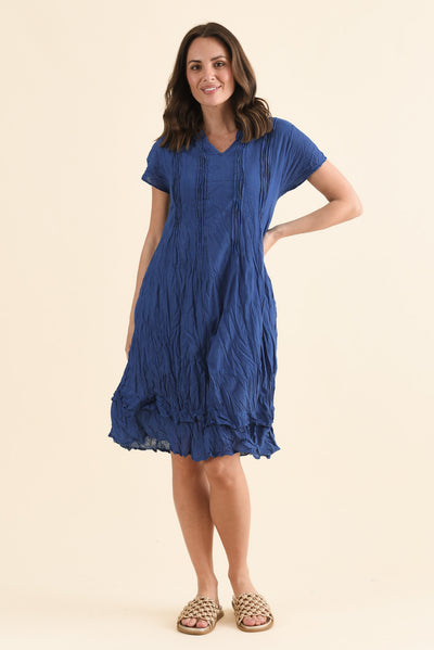 Stassi Indigo Crinkle Cotton Dress