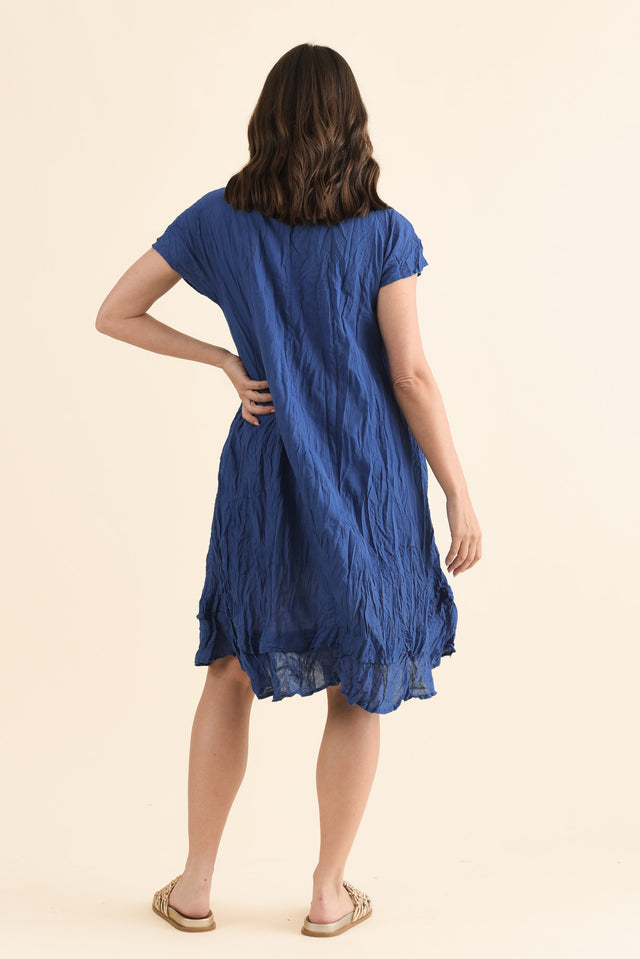 Stassi Indigo Crinkle Cotton Dress,Back,Brunette model,alt text|model:MJ image 4