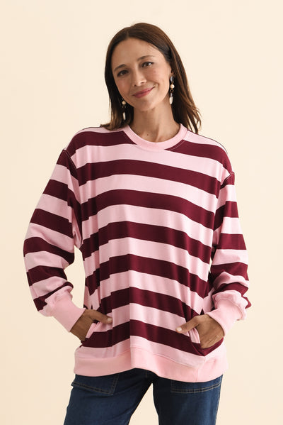 Stazie Pink Stripe Cotton Sweatshirt