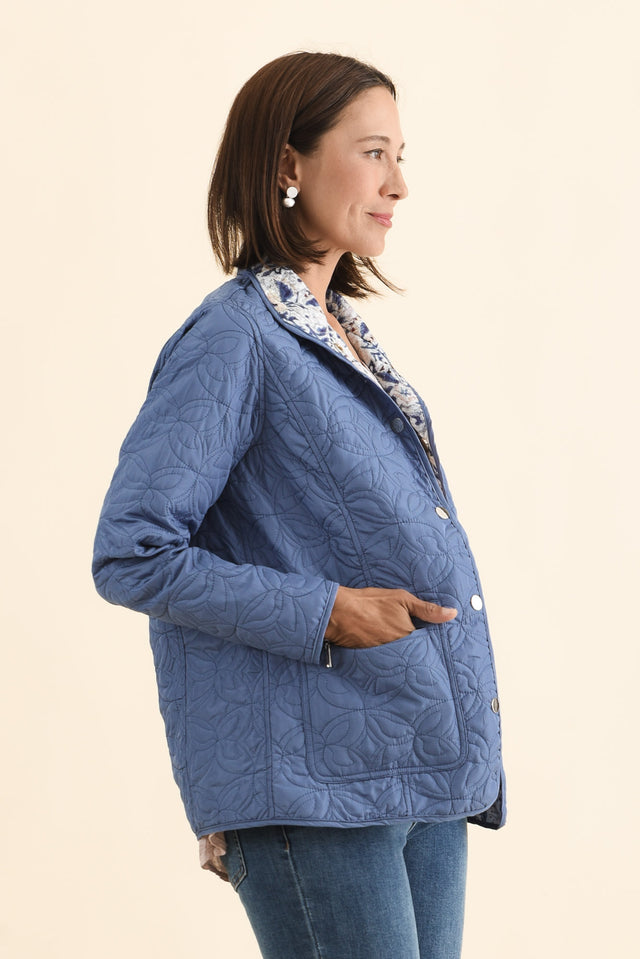 Stefan Blue Paisley Embroidered Button Jacket,Brunette model,alt text|model:Cara image 6