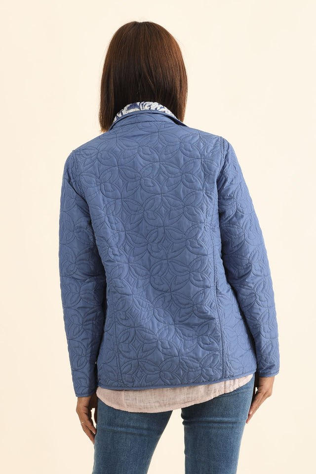 Stefan Blue Paisley Embroidered Button Jacket,Brunette model,alt text|model:Cara image 7