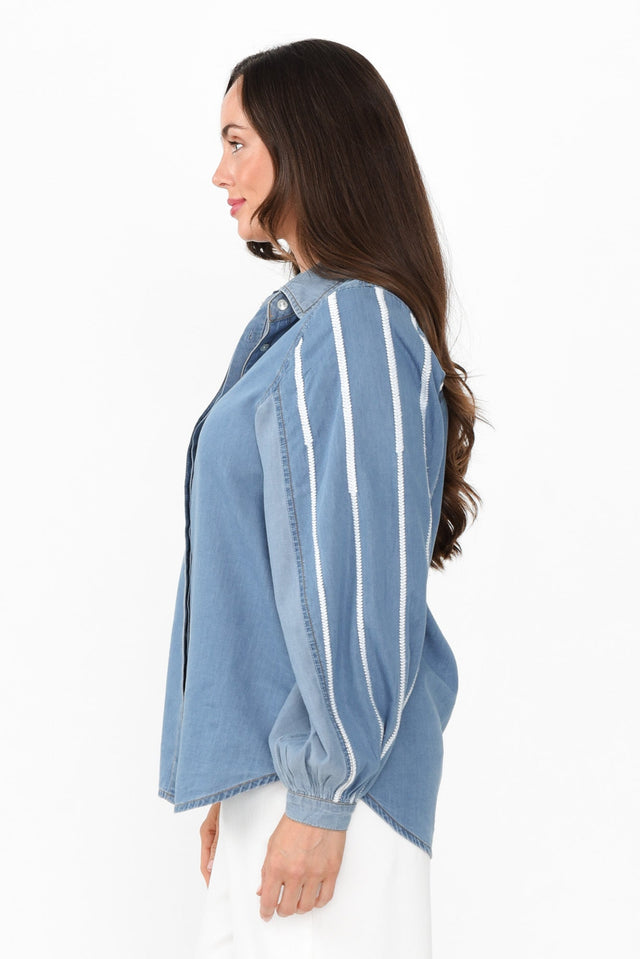 Stella Blue Denim Shirt,Brunette model,alt text|model:Elouise image 4