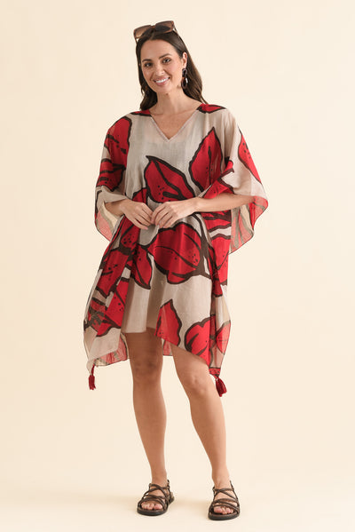 Stella Red Bloom Cotton Kaftan