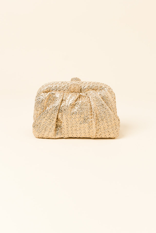 Stevie Gold Pleated Woven Clutch