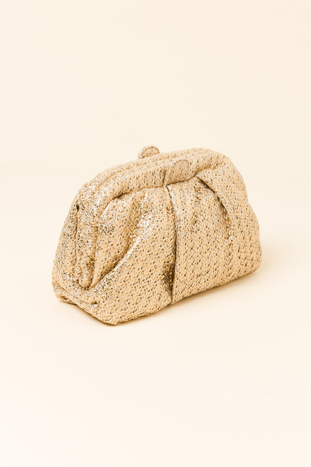 Stevie Gold Pleated Woven Clutch