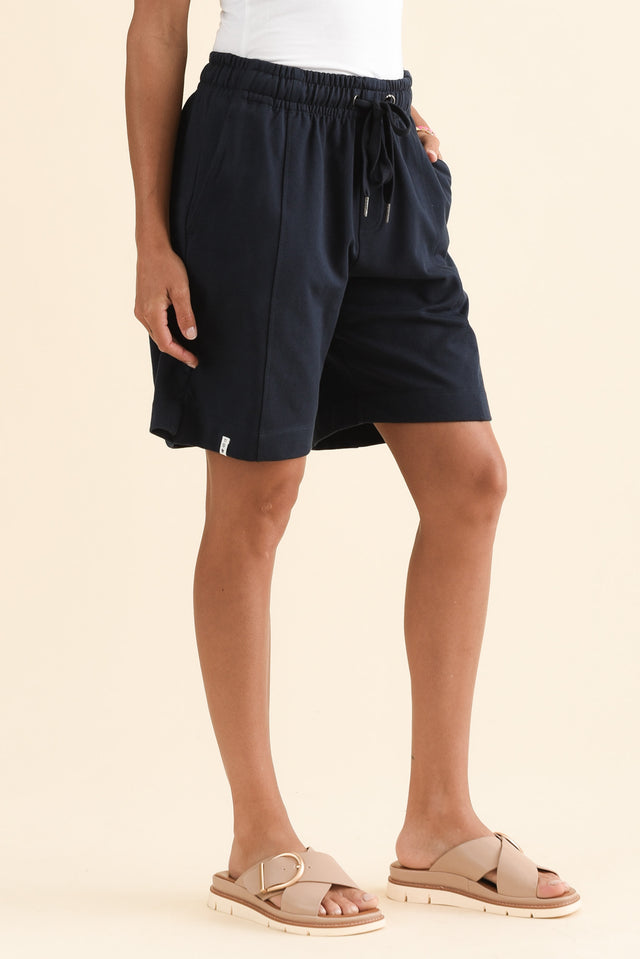 Summer Navy Cotton Fleece Shorts,Side,Brunette model,alt text|model:Brontie image 3