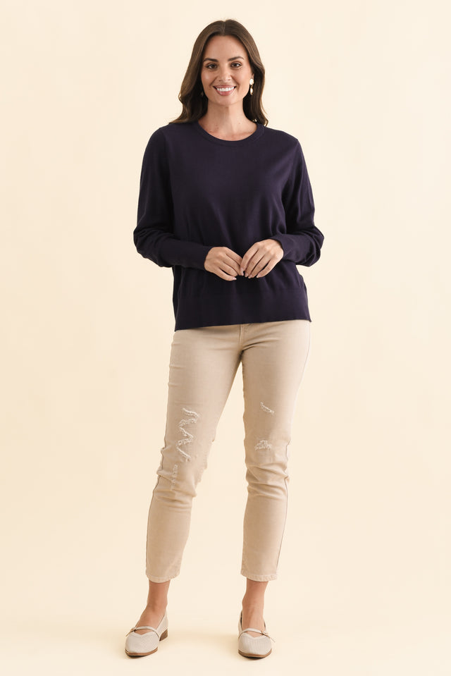 Sunny Navy Long Sleeve Knit Top,Brunette model,alt text|model:MJ image 8