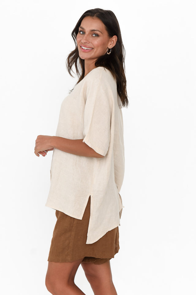 Sura Beige Linen Top
