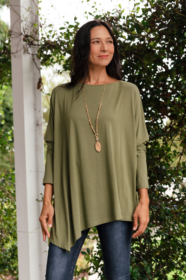 Susie Olive Asymmetrical Bamboo Top image 1