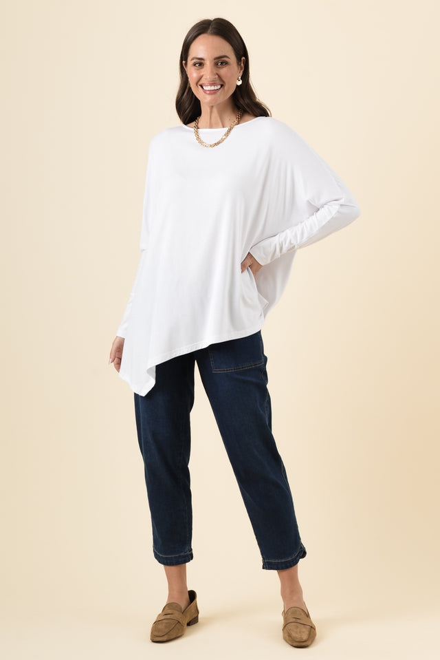 Susie White Asymmetrical Bamboo Top,Brunette model,alt text|model:MJ image 3