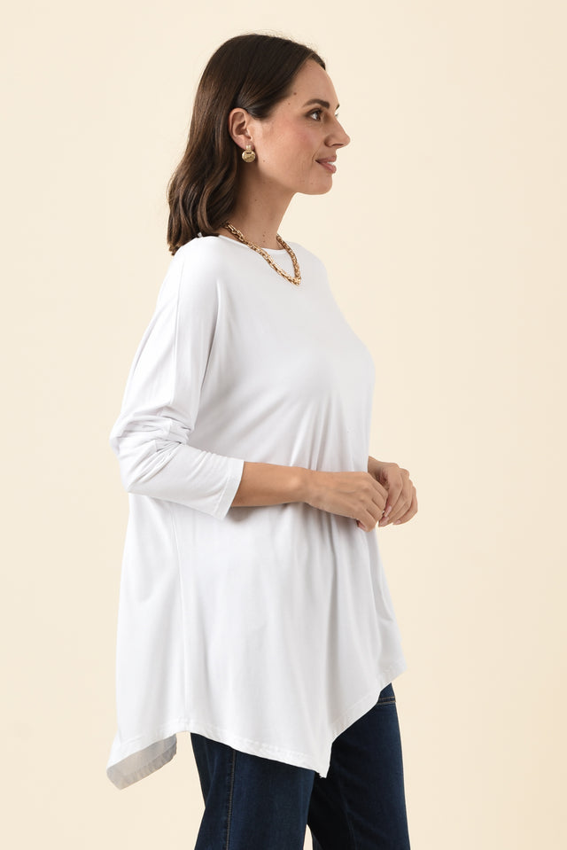 Susie White Asymmetrical Bamboo Top,Brunette model,alt text|model:MJ image 4