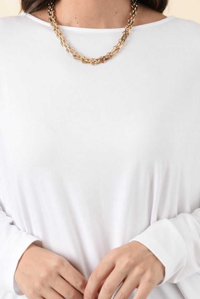 Susie White Asymmetrical Bamboo Top,Brunette model,alt text|model:MJ image 6