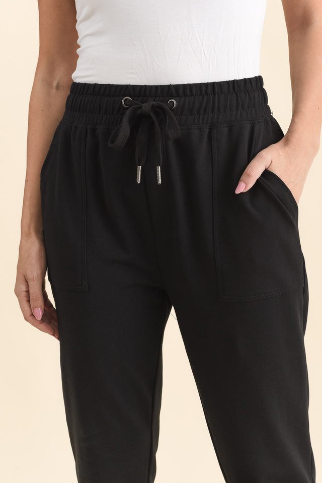 Sutton Black Cotton Relaxed Sweatpants,Detail,Brunette model,alt text|model:MJ image 5