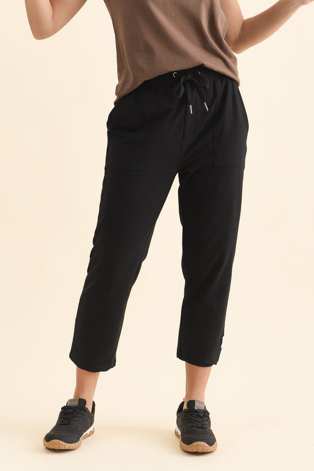 Sutton Black Cotton Relaxed Sweatpants,Front,Brunette model,alt text|model:MJ image 1