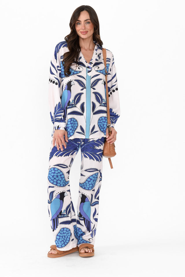 Sona Blue Tropical Wide Leg Pants,Brunette model,alt text|model:Elouise image 5