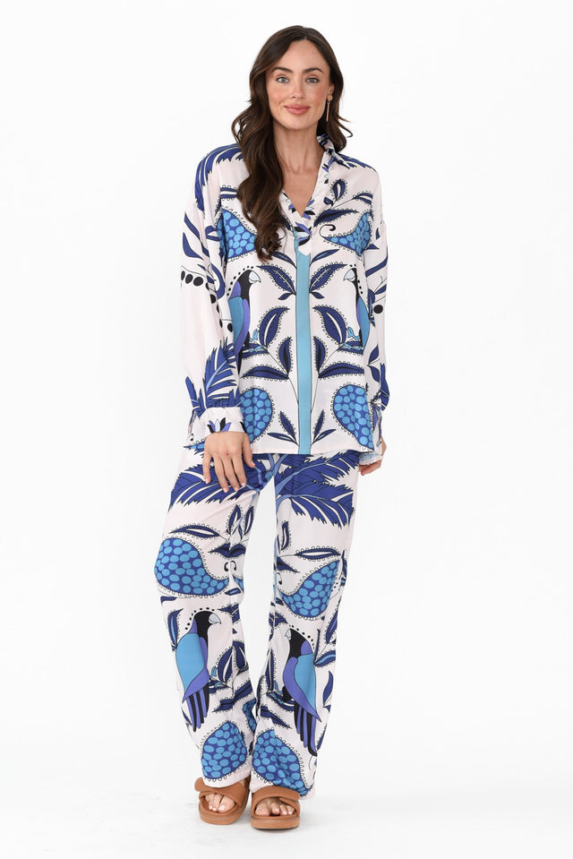 Sona Blue Tropical Wide Leg Pants,Brunette model,alt text|model:Elouise image 9