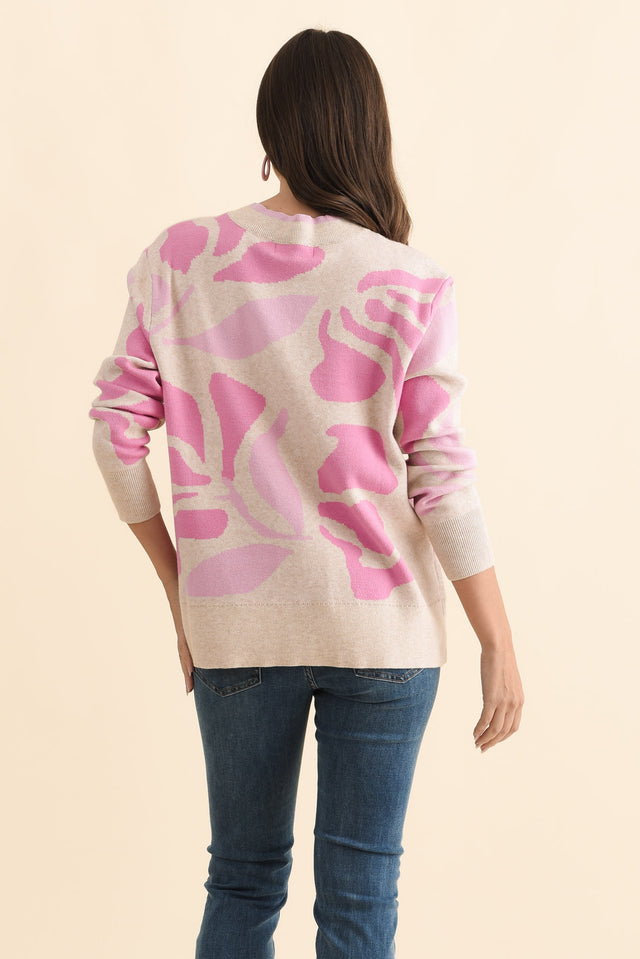 Swan Pink Flower Knit Jumper,Brunette model,alt text|model:MJ image 5