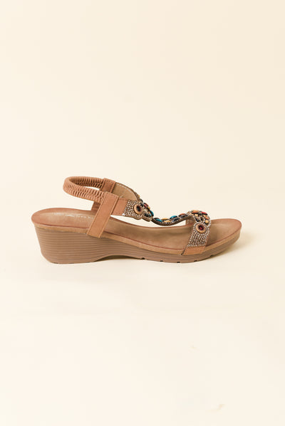 Sweets Tan Beaded Wedge Sandal