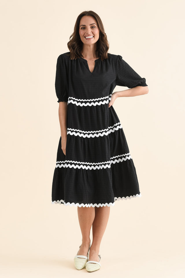 Sybella Black Trim Cotton Midi Dress