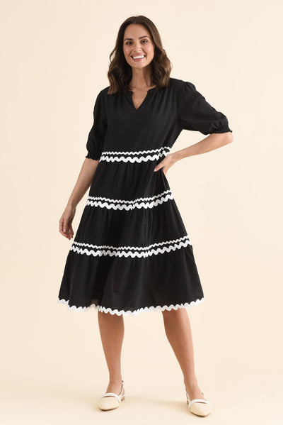 Sybella Black Trim Cotton Midi Dress