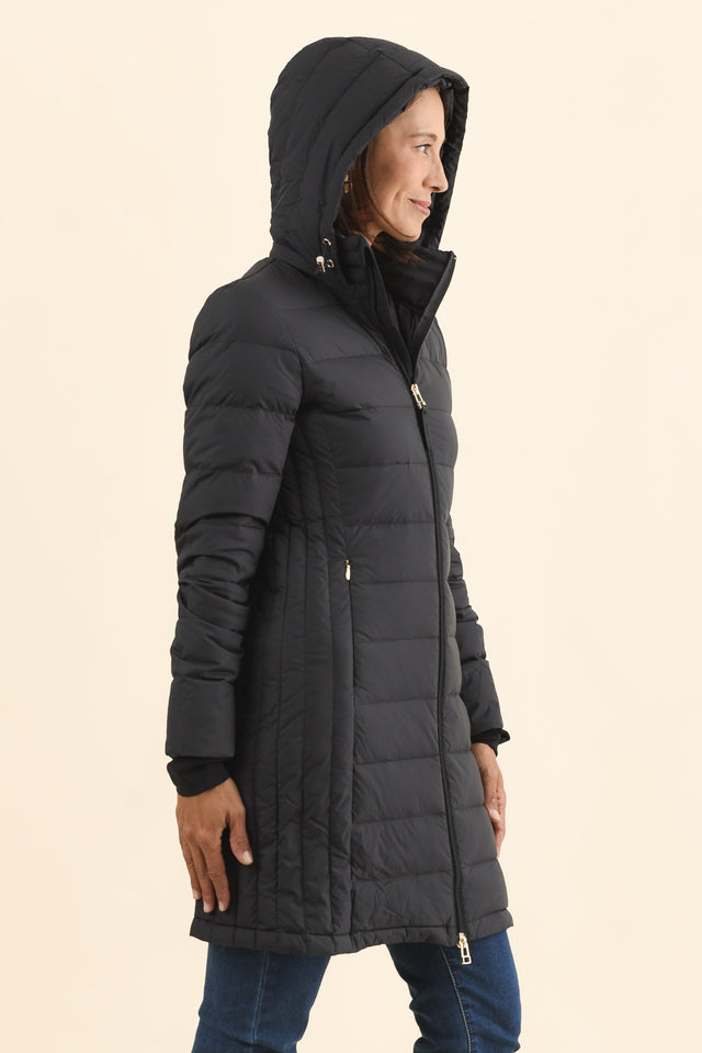Sydney Black Down Puffer Coat,Brunette model,alt text|model:Cara image 5