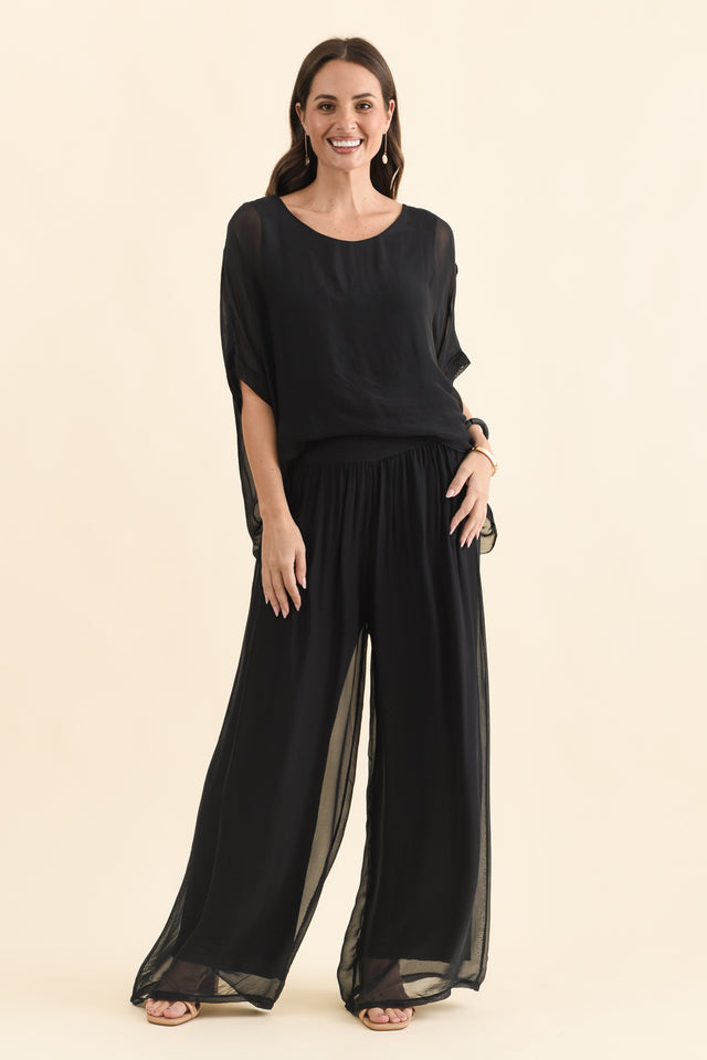Laurier Black Silk Wide Leg Pants,Brunette model,alt text|model:MJ image 7