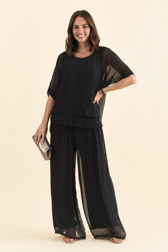 Laurier Black Silk Wide Leg Pants,Brunette model,alt text|model:MJ image 3