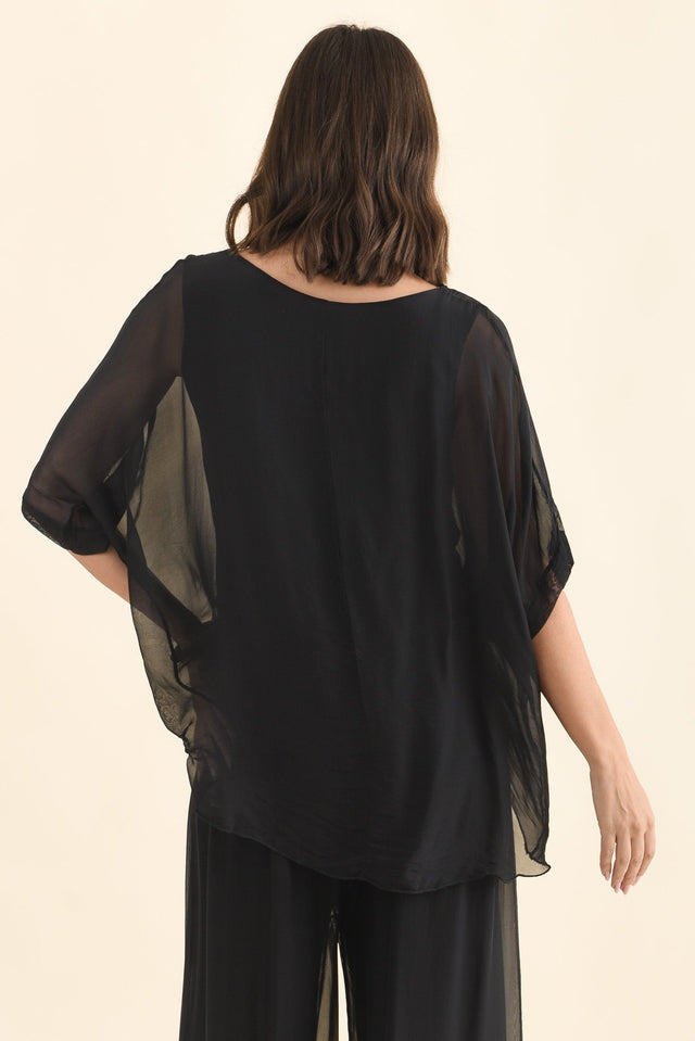 Talia Black Silk Layer Top,Brunette model,alt text|model:MJ image 5