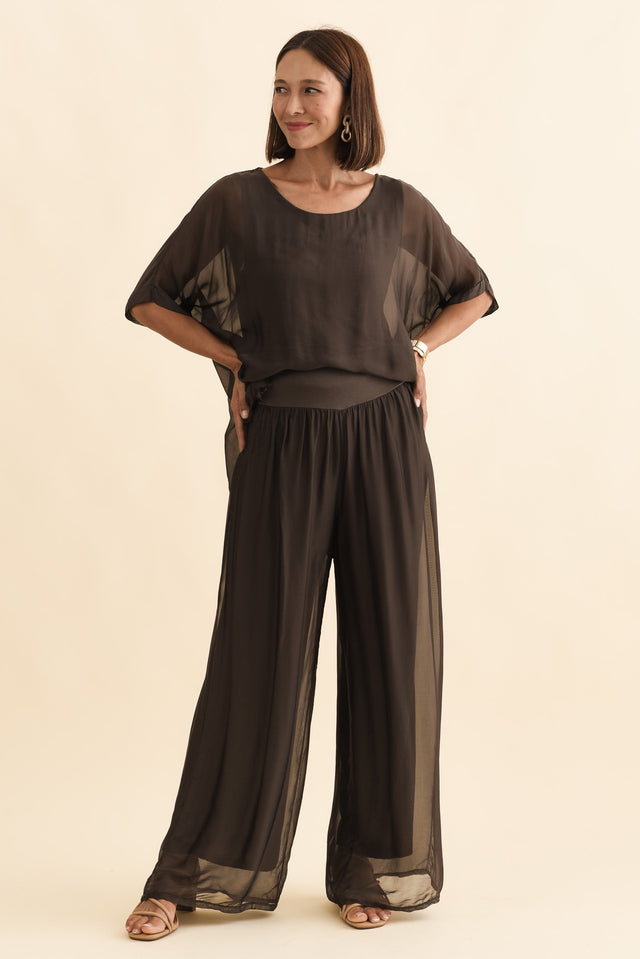 Talia Chocolate Silk Layer Top,Brunette model,alt text|model:Cara image 7