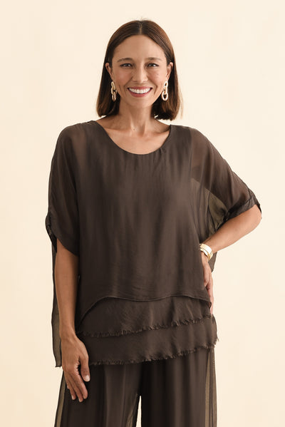 Talia Chocolate Silk Layer Top