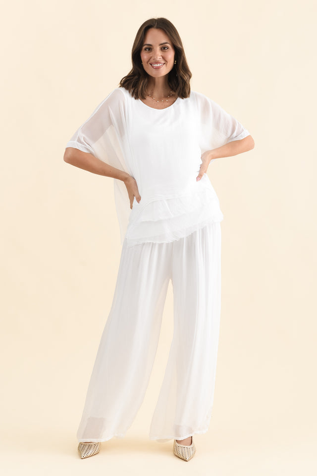 Laurier White Silk Wide Leg Pants,Brunette model,alt text|model:MJ image 6