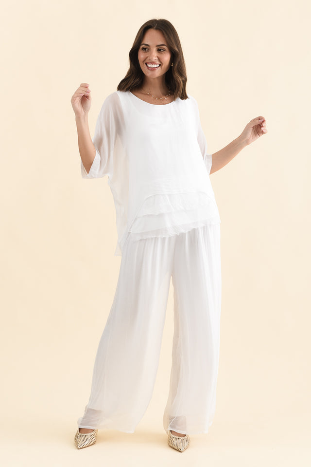 Talia White Silk Layer Top,Brunette model,alt text|model:MJ image 7