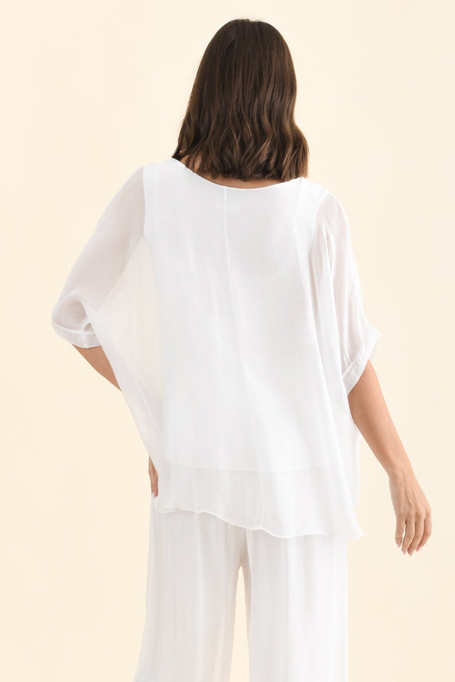 Talia White Silk Layer Top,Brunette model,alt text|model:MJ image 5