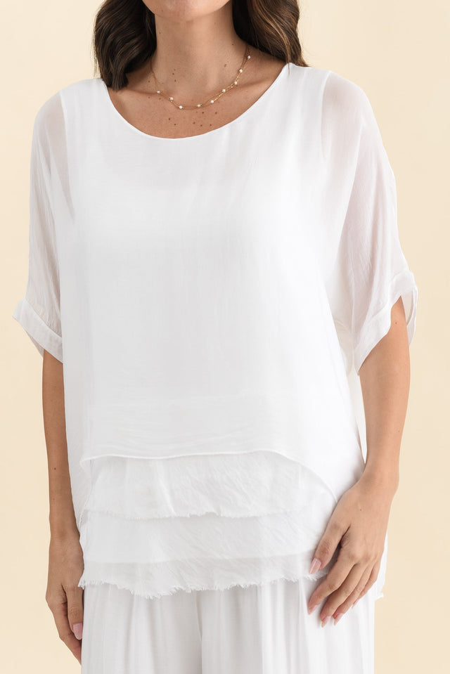 Talia White Silk Layer Top,Brunette model,alt text|model:MJ image 6
