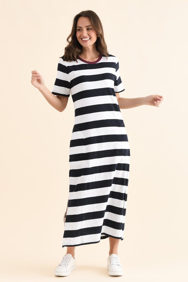 Tallow Navy Stripe Pocket Dress,Full Body,Brunette model,alt text|model:MJ image 6