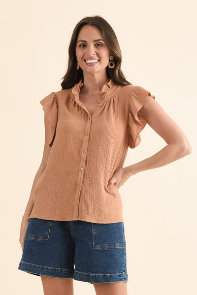 Taris Natural Cotton Ruffle Blouse
