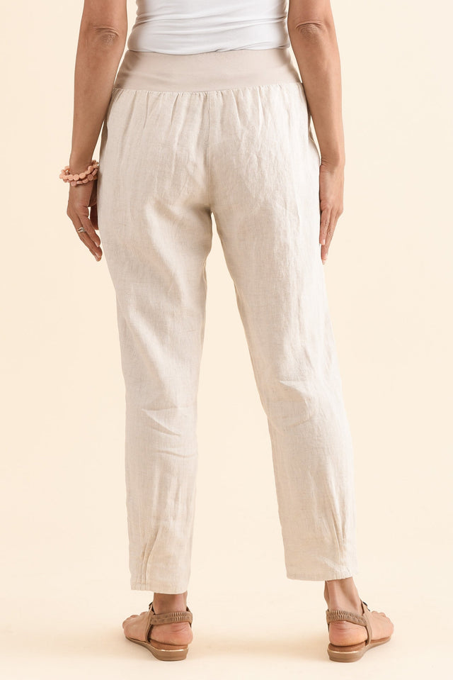 Tatum Beige Linen Pants,Detail,Brunette model,alt text|model:Cara image 8