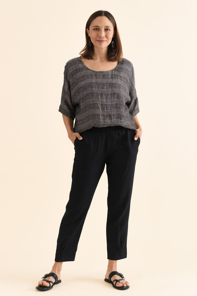 Tatum Black Linen Pants,Full Body,Brunette model,alt text|model:Cara image 8