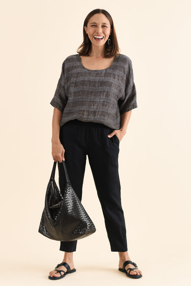 Tatum Black Linen Pants,Full Body,Brunette model,alt text|model:Cara