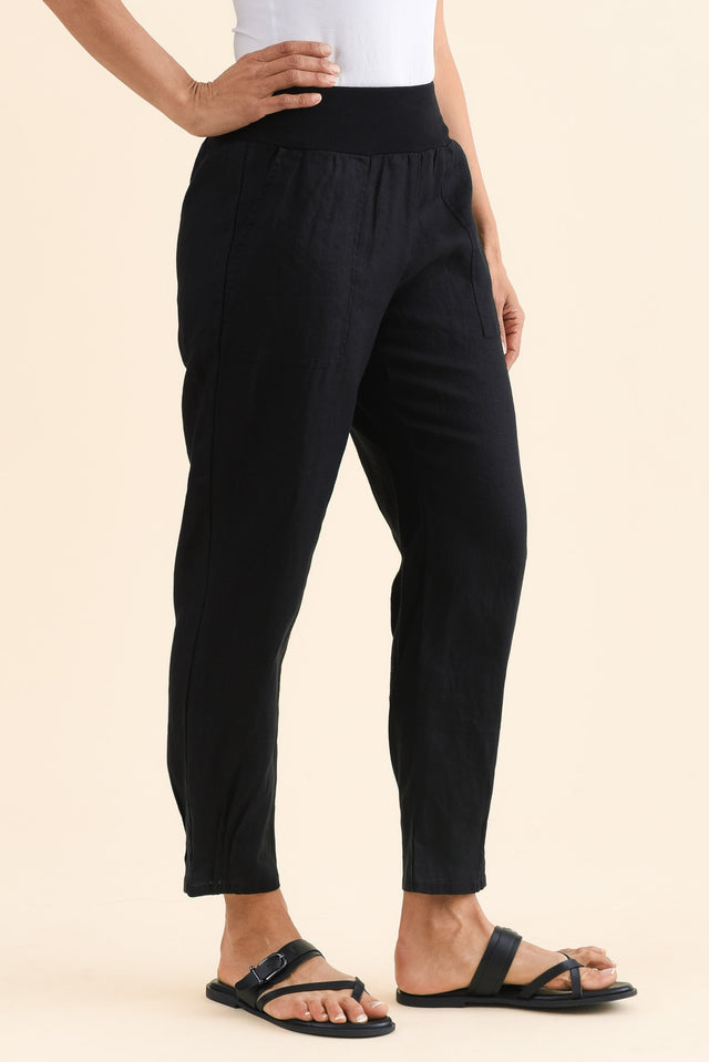 Tatum Black Linen Pants,Side,Brunette model,alt text|model:Cara image 5