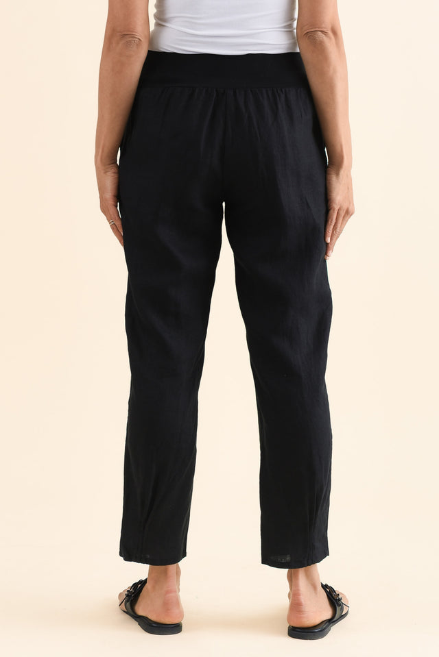 Tatum Black Linen Pants,Back,Brunette model,alt text|model:Cara image 6