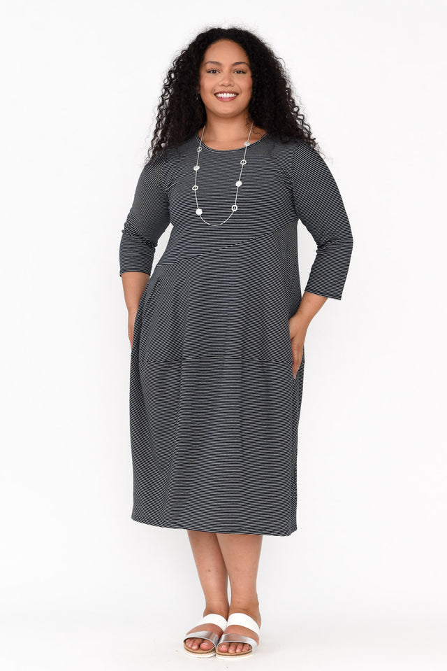 Tatum Black Stripe Cotton Diagonal Dress