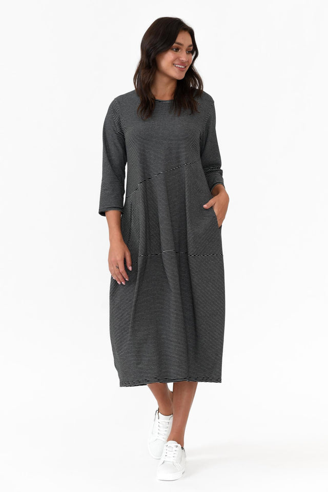 Tatum Black Stripe Cotton Diagonal Dress