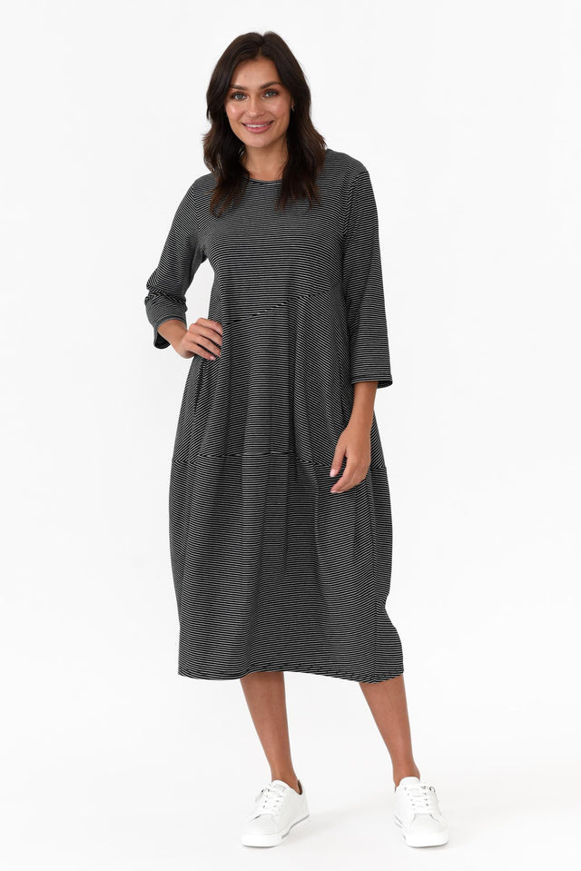 Tatum Black Stripe Cotton Diagonal Dress