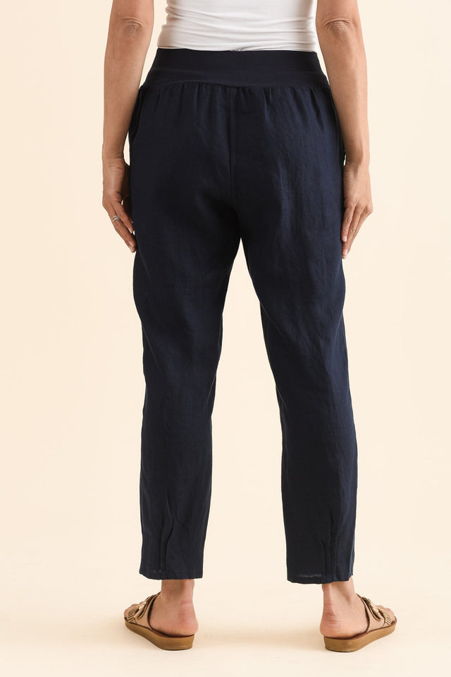 Tatum Navy Linen Pants,Back,Brunette model,alt text|model:Cara image 6